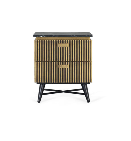 Giner and Colomer - 2-Drawer Mango Wood & Marble Bedside Table, Bronze Finish