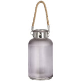 Frosted Grey Glass Lantern with Rope Detail and LED