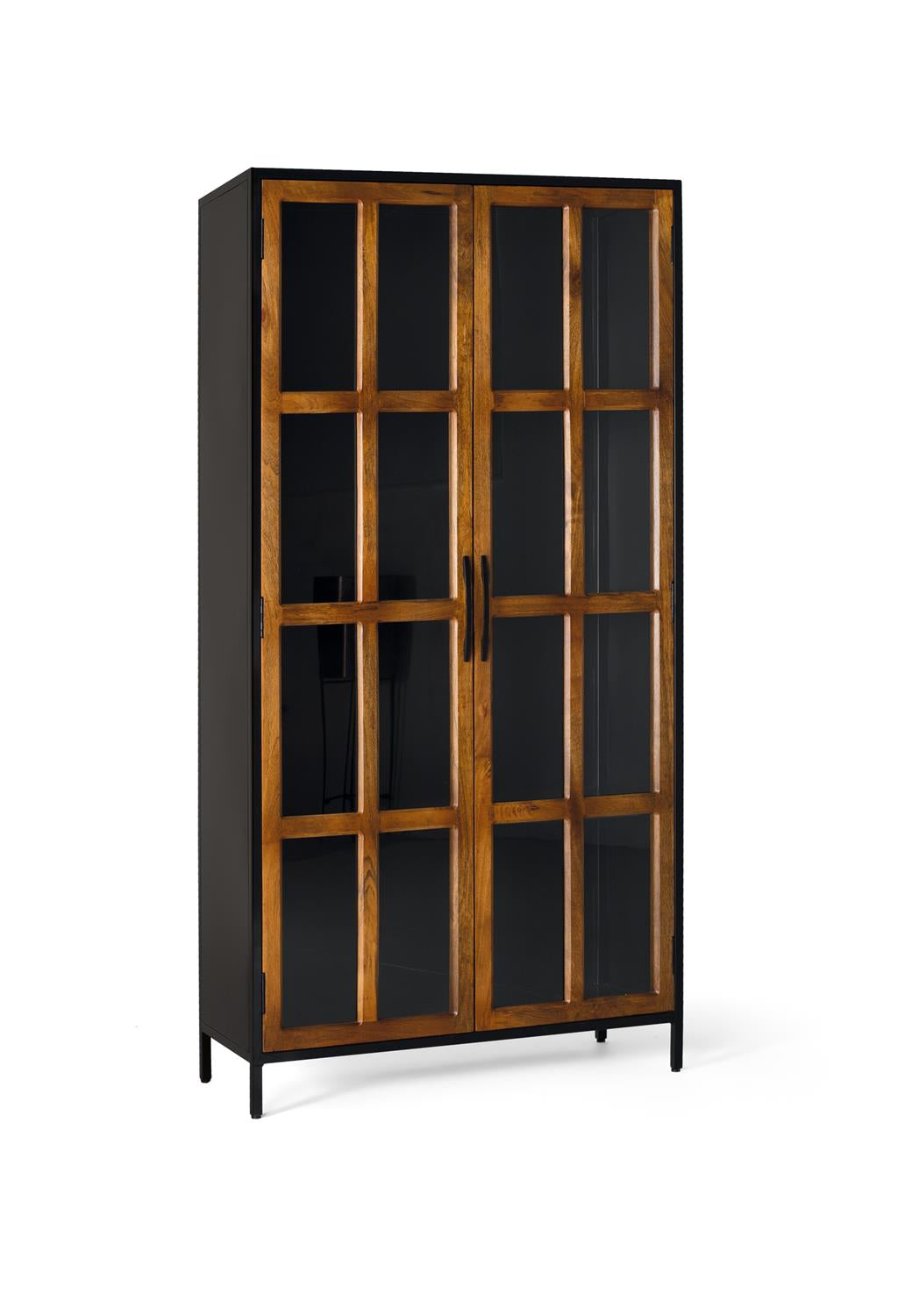 Giner and Colomer - 2-Door Display Cabinet With Metal Frame & Mango Wood Doors