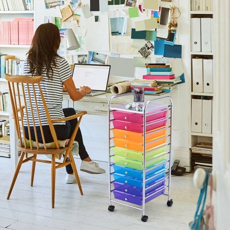 10 Drawer Rolling Storage Cart Organizer-Color