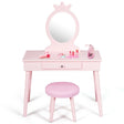 Vanity Makeup Table Set with Real Mirror for Little Girls Pink