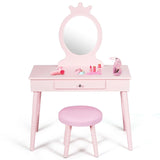 Vanity Makeup Table Set with Real Mirror for Little Girls Pink