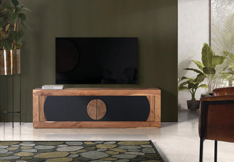 Giner and Colomer - Acacia Wood TV Stand With 4 Doors & Carved Log Handles