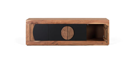 Giner and Colomer - Acacia Wood TV Stand With 4 Doors & Carved Log Handles