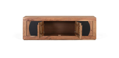 Giner and Colomer - Acacia Wood TV Stand With 4 Doors & Carved Log Handles