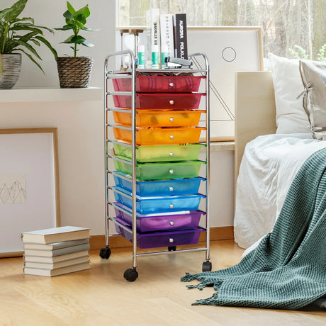 10 Drawer Rolling Storage Cart Organizer-Color