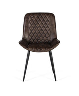 Giner and Colomer - Ash Grey Leather Chair With Diamond Stitching & Iron Cone Legs