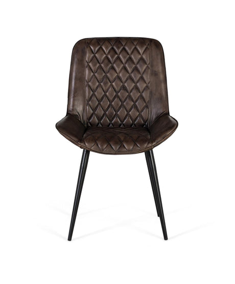 Giner and Colomer - Ash Grey Leather Chair With Diamond Stitching & Iron Cone Legs