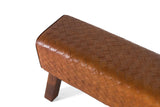 Giner and Colomer - Bench With Braided Camel Bovine Leather Seat & Solid Wood Frame