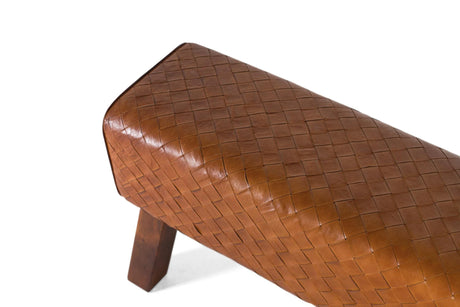 Giner and Colomer - Bench With Braided Camel Bovine Leather Seat & Solid Wood Frame
