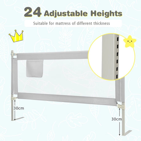 69.5 Inches Toddler Bedrail with Anti-Collision Cotton and Side Pocket-Gray