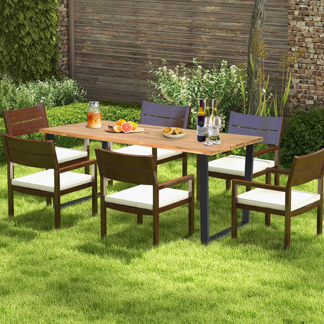 175 x 80cm Patio Rectangle Dining Table for 6 Person with Umbrella Hole