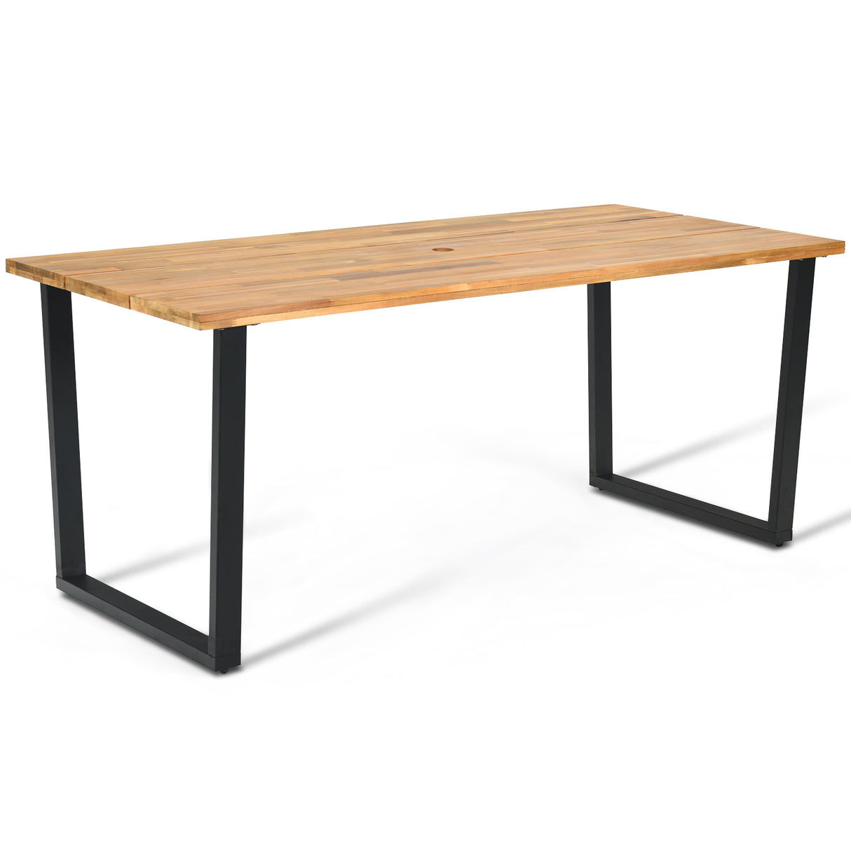 175 x 80cm Patio Rectangle Dining Table for 6 Person with Umbrella Hole