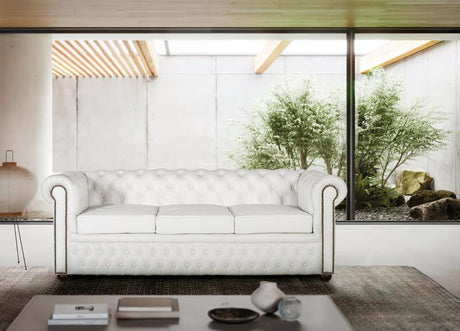 Giner and Colomer - White Leather Chesterfield 3-Seater Sofa