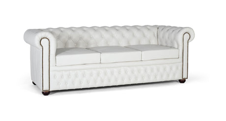 Giner and Colomer - White Leather Chesterfield 3-Seater Sofa