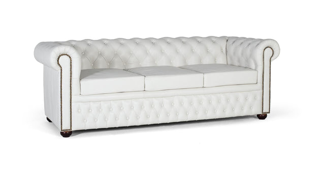 Giner and Colomer - White Leather Chesterfield 3-Seater Sofa