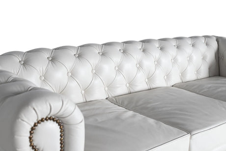 Giner and Colomer - White Leather Chesterfield 3-Seater Sofa