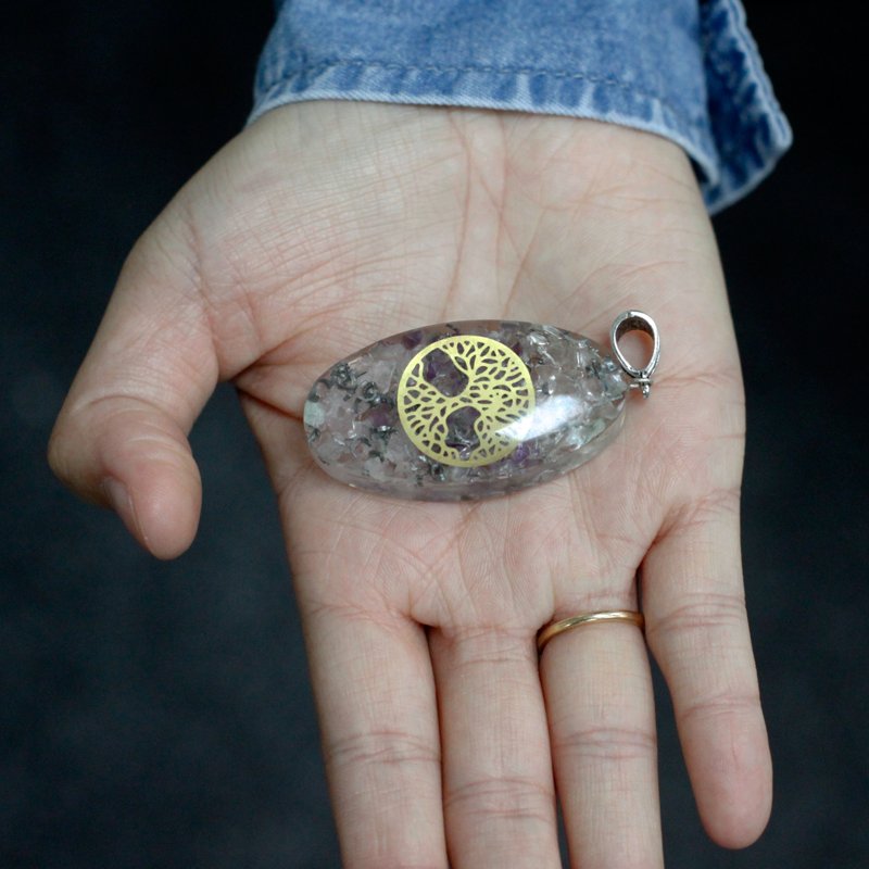 Orgonite Power Pendant - 7 Stone Chakra Oval with Tree