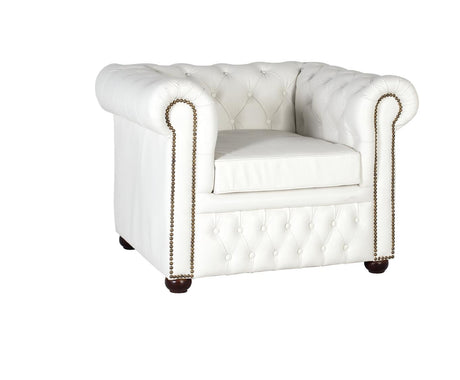 Giner and Colomer - White Leather Chesterfield 1-Seater Sofa