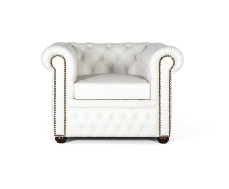 Giner and Colomer - White Leather Chesterfield 1-Seater Sofa