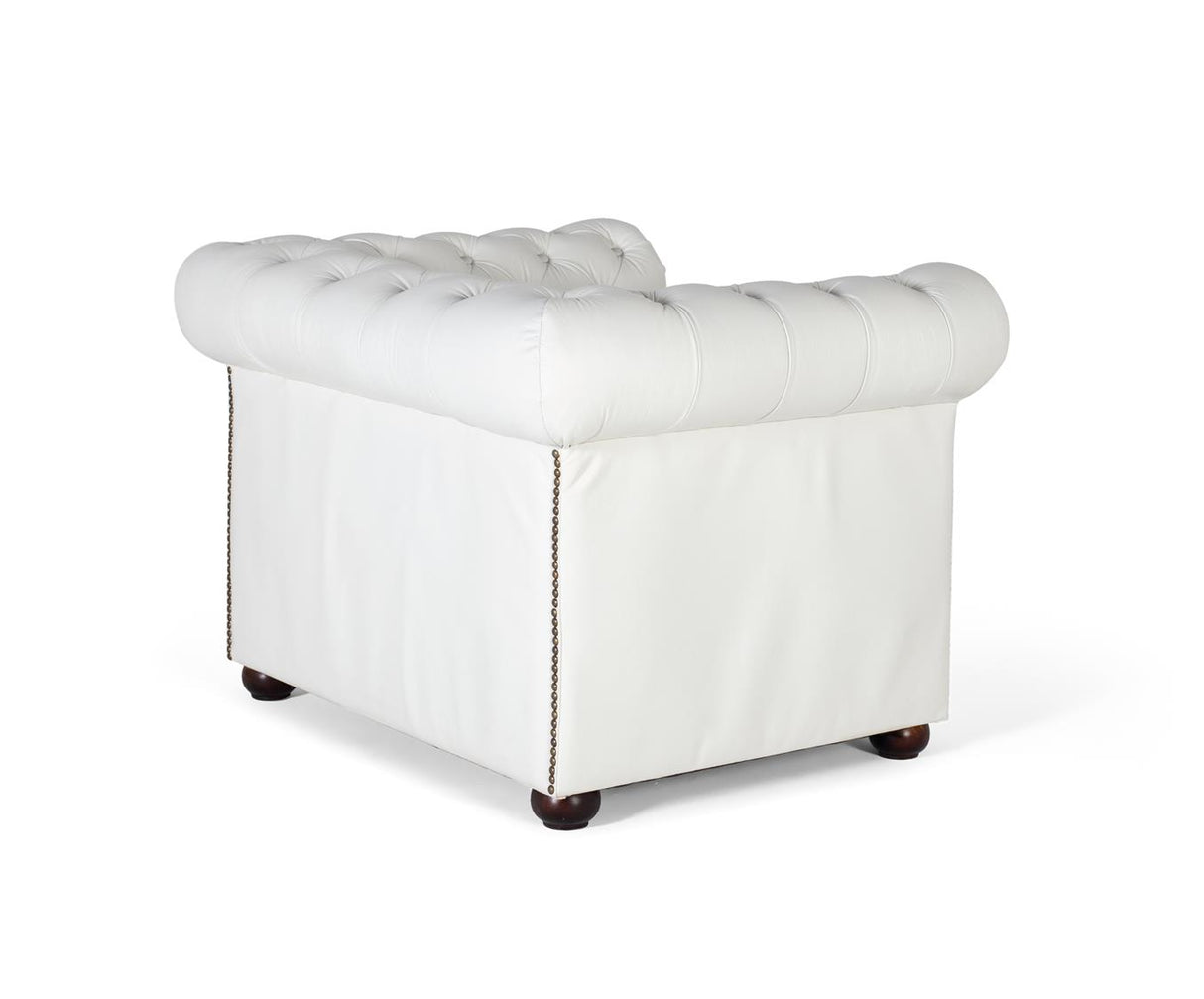 Giner and Colomer - White Leather Chesterfield 1-Seater Sofa