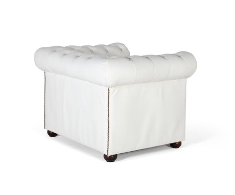Giner and Colomer - White Leather Chesterfield 1-Seater Sofa