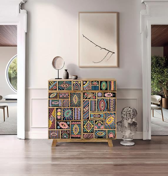 Giner and Colomer - Hand-Painted Mango Wood Sideboard With 2 Drawers & 2 Doors