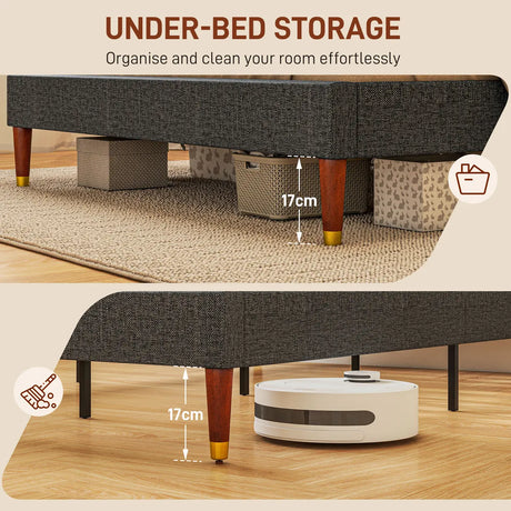 HOMCOM Upholstered King Bed Frame 154W x 206D x 87Hcm with Slats - Grey
