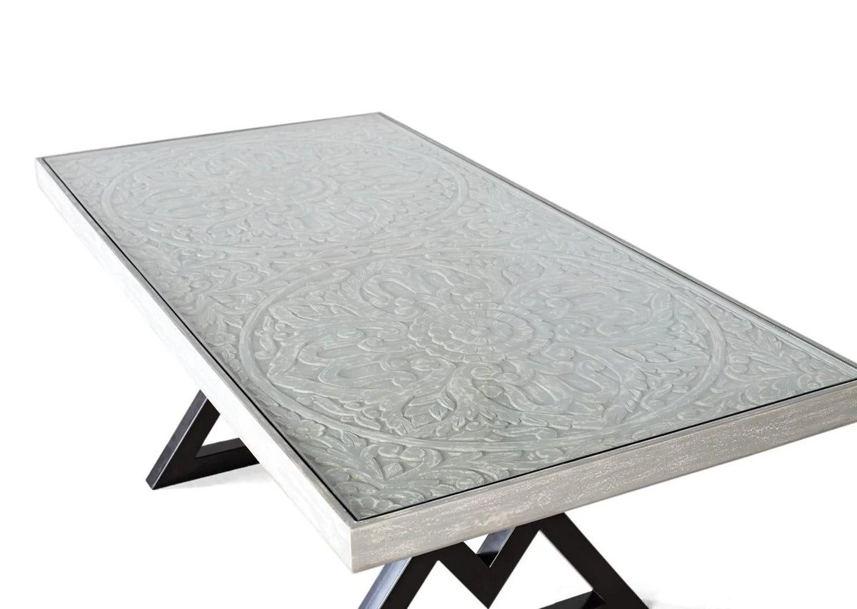 Giner and Colomer - Hand-Carved Mango Wood Dining Table With Glass Top (200 cm)