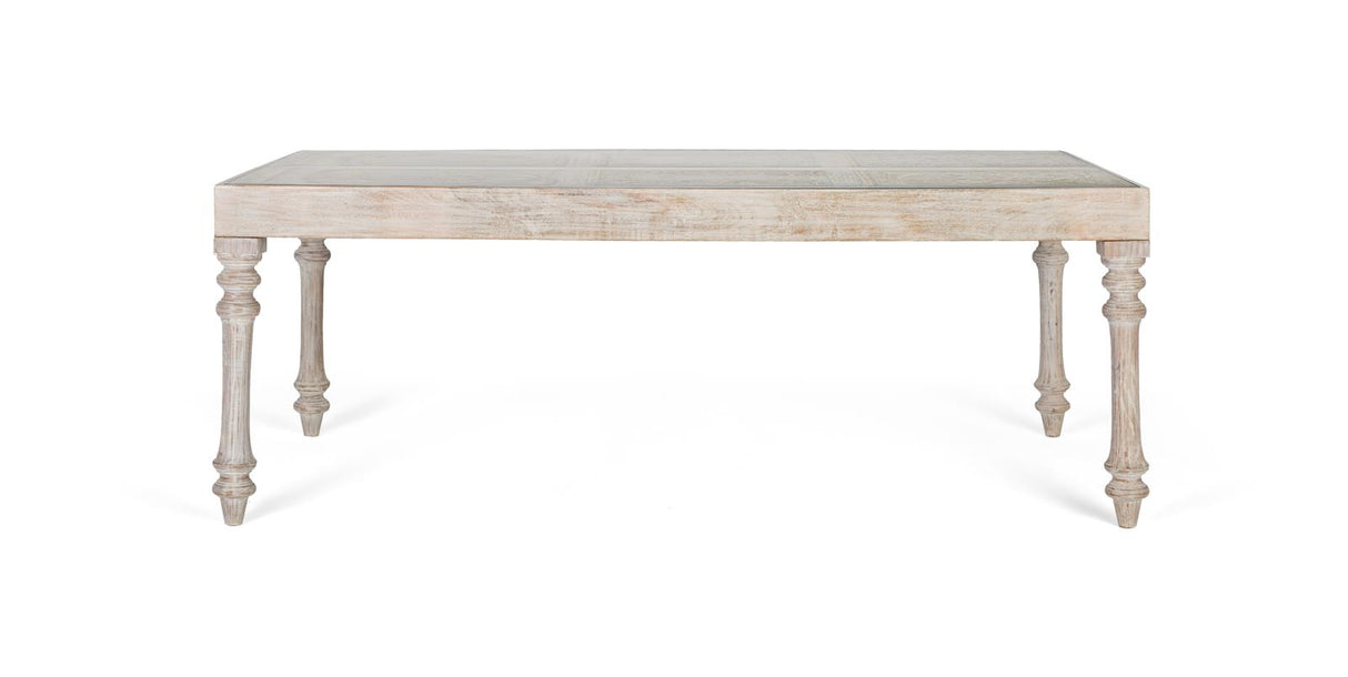 Giner and Colomer - Hand-Carved Mango Wood Dining Table With Glass & Turned Legs