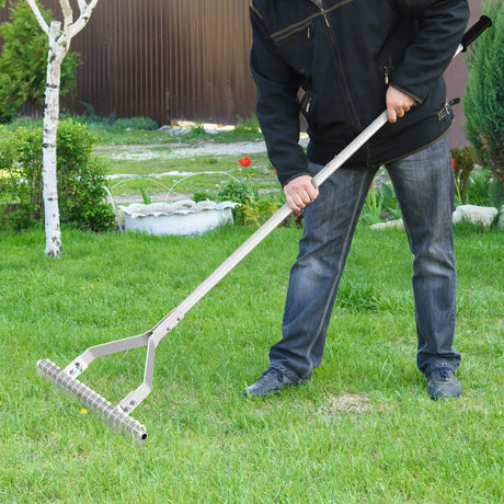 178 cm Garden Thatch Rake with Long Handle and 19 Curved Tines