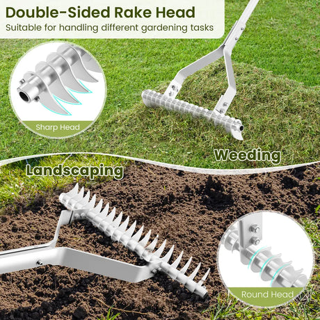 178 cm Garden Thatch Rake with Long Handle and 19 Curved Tines