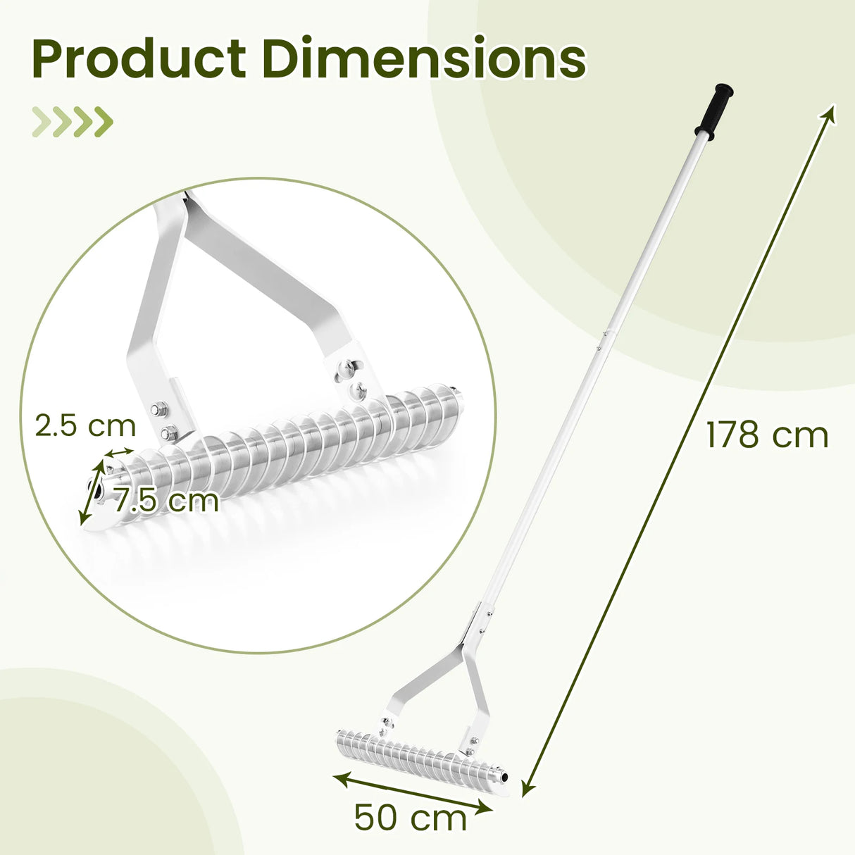 178 cm Garden Thatch Rake with Long Handle and 19 Curved Tines