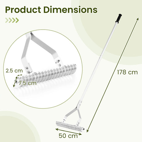 178 cm Garden Thatch Rake with Long Handle and 19 Curved Tines