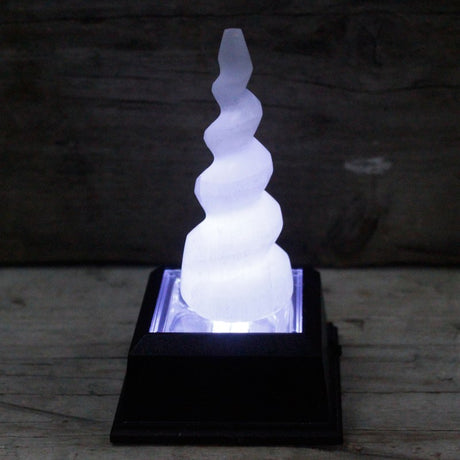 Selenite Spiral Unicorn Horn Tower - 10 cm