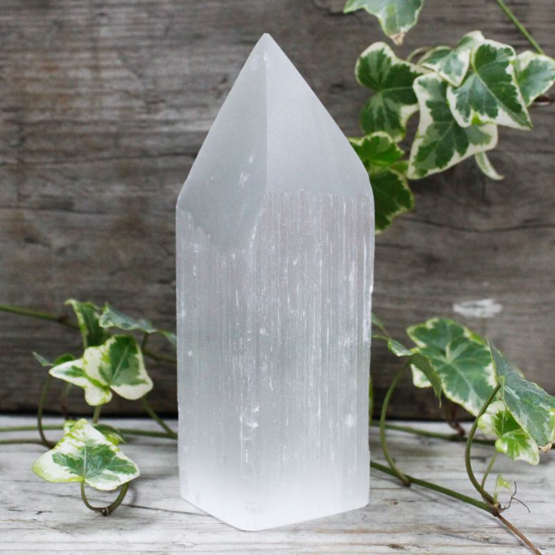 Selenite Pencil Point Tower - 15 cm