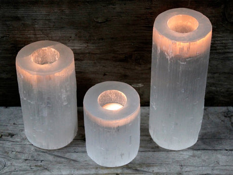 Selenite Cylinder Candle Holder - 10 cm