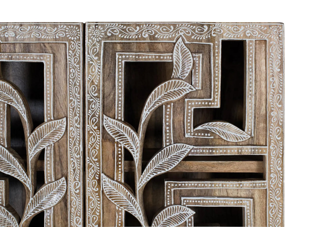Giner and Colomer - Hand-Carved Mango Wood Wall Shelf With Doors