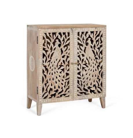 Giner and Colomer - Mango Wood Sideboard With 2 Hand-Carved Doors & Hand-Painted Finish