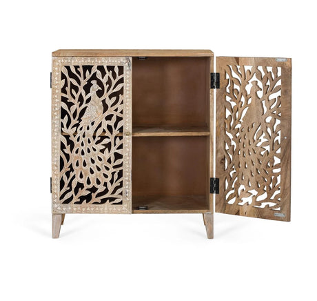 Giner and Colomer - Mango Wood Sideboard With 2 Hand-Carved Doors & Hand-Painted Finish