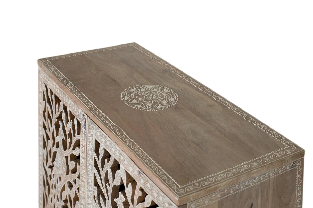 Giner and Colomer - Mango Wood Sideboard With 2 Hand-Carved Doors & Hand-Painted Finish