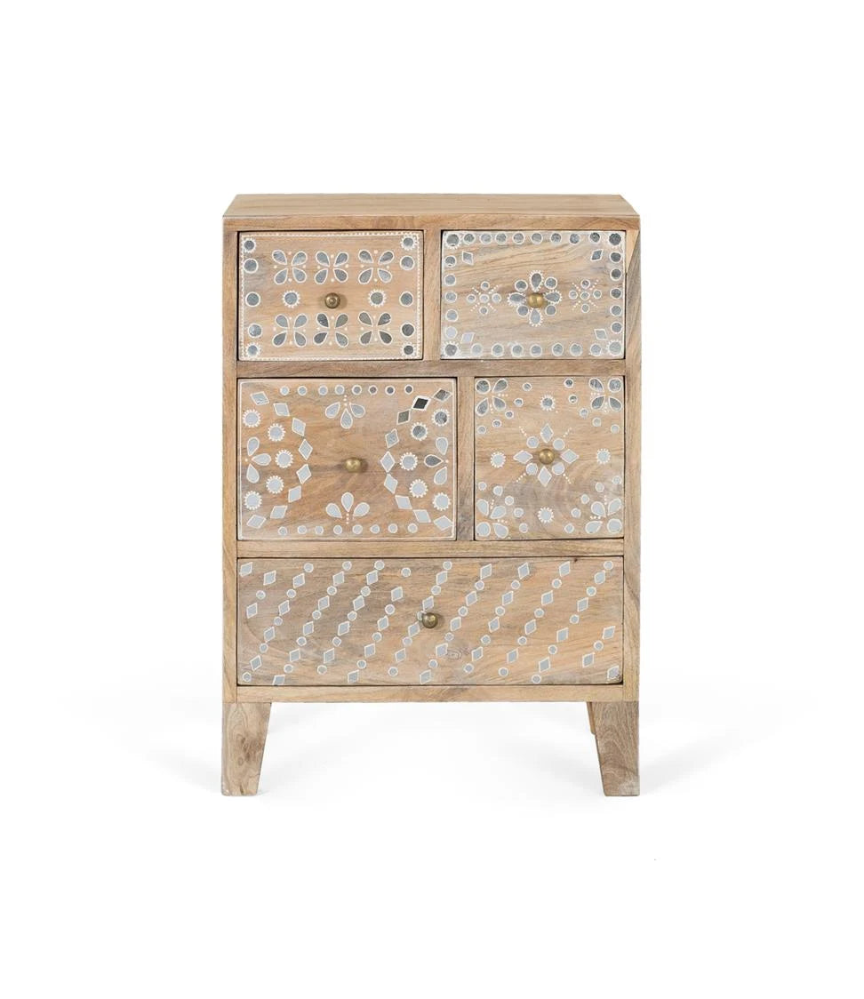 Giner and Colomer - Mango Wood Bedside Table With 5 Hand-Painted Drawers