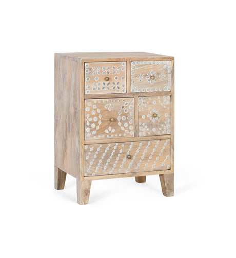 Giner and Colomer - Mango Wood Bedside Table With 5 Hand-Painted Drawers