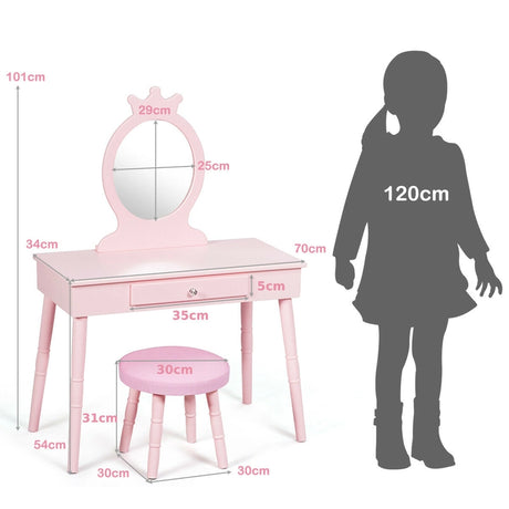 Vanity Makeup Table Set with Real Mirror for Little Girls Pink