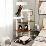 7-Layer Wooden Cat Tree Tall Cat Tower with Sisal Posts and Condo-Brown