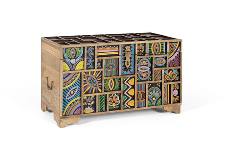 Giner and Colomer - Multicolored Hand-Painted Mango Wood Trunk (Top Opening)