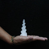 Selenite Spiral Unicorn Horn Tower - 10 cm