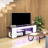 HOMCOM Multi-Shelf TV Cabinet, with Adjustable LED Lights - White