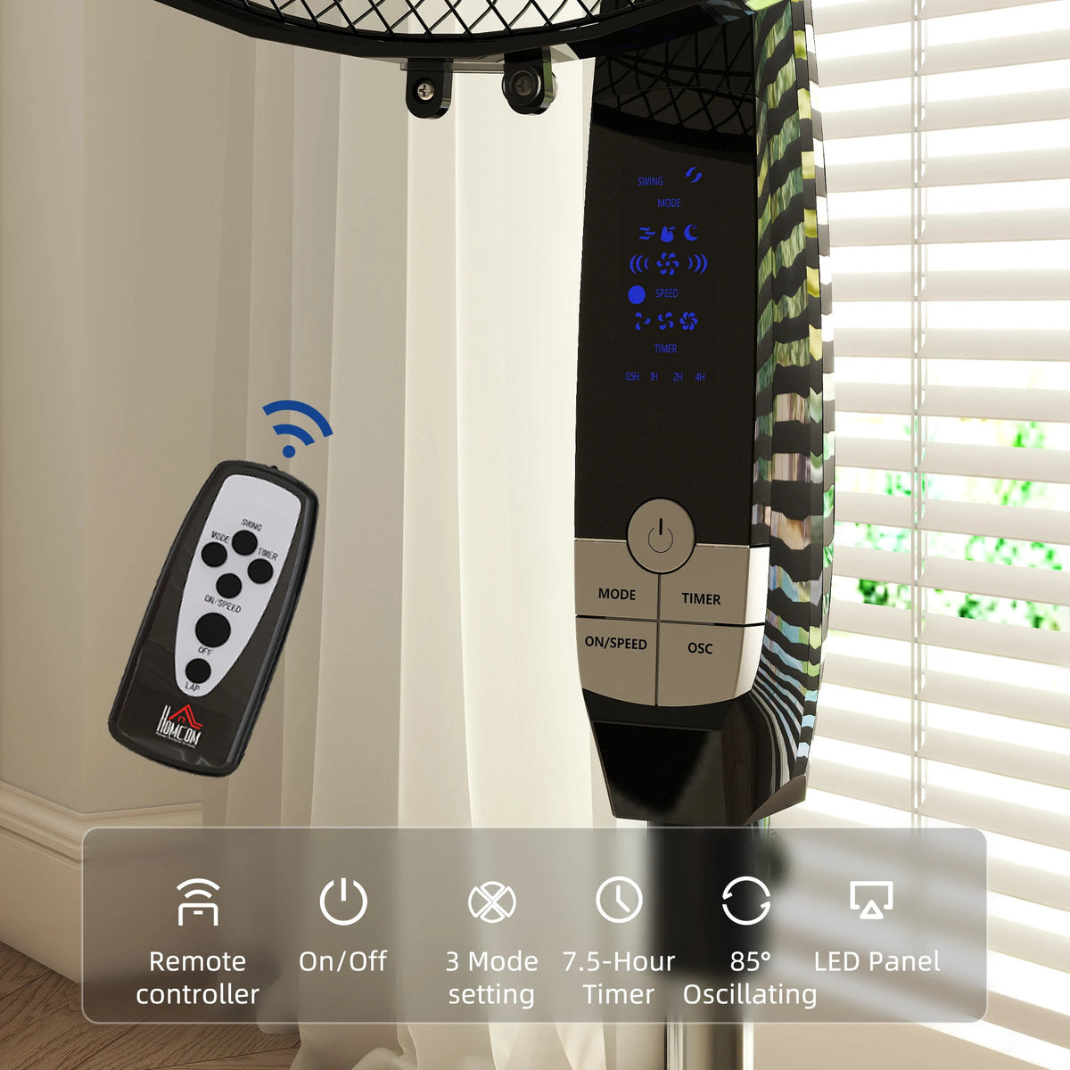 HOMCOM 16in Pedestal Standing Floor Fan, Oscillation Cooling Fan with Remote Control, Black