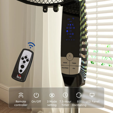 HOMCOM 16in Pedestal Standing Floor Fan, Oscillation Cooling Fan with Remote Control, Black